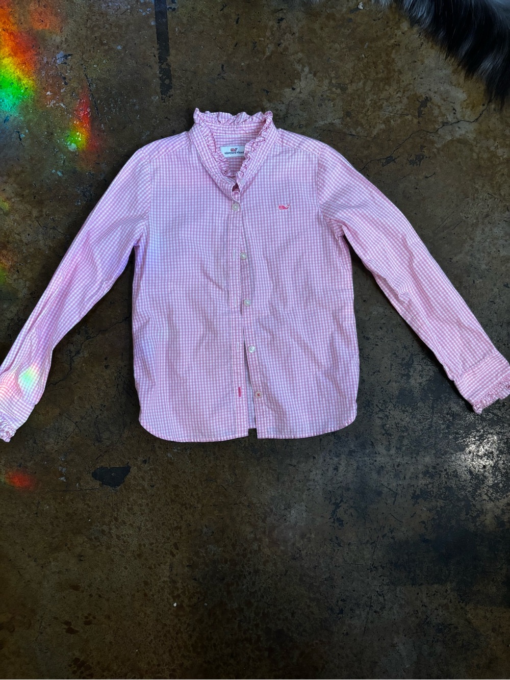 Vineyard Vines Pink Gingham Ruffle-Collar Button Down Shirt